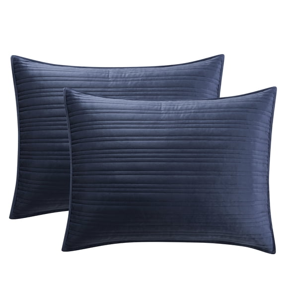Mainstays Soft Velvet Stripe Quilted Pillow Sham, Dark Blue, King, 2 Pack, All Ages
