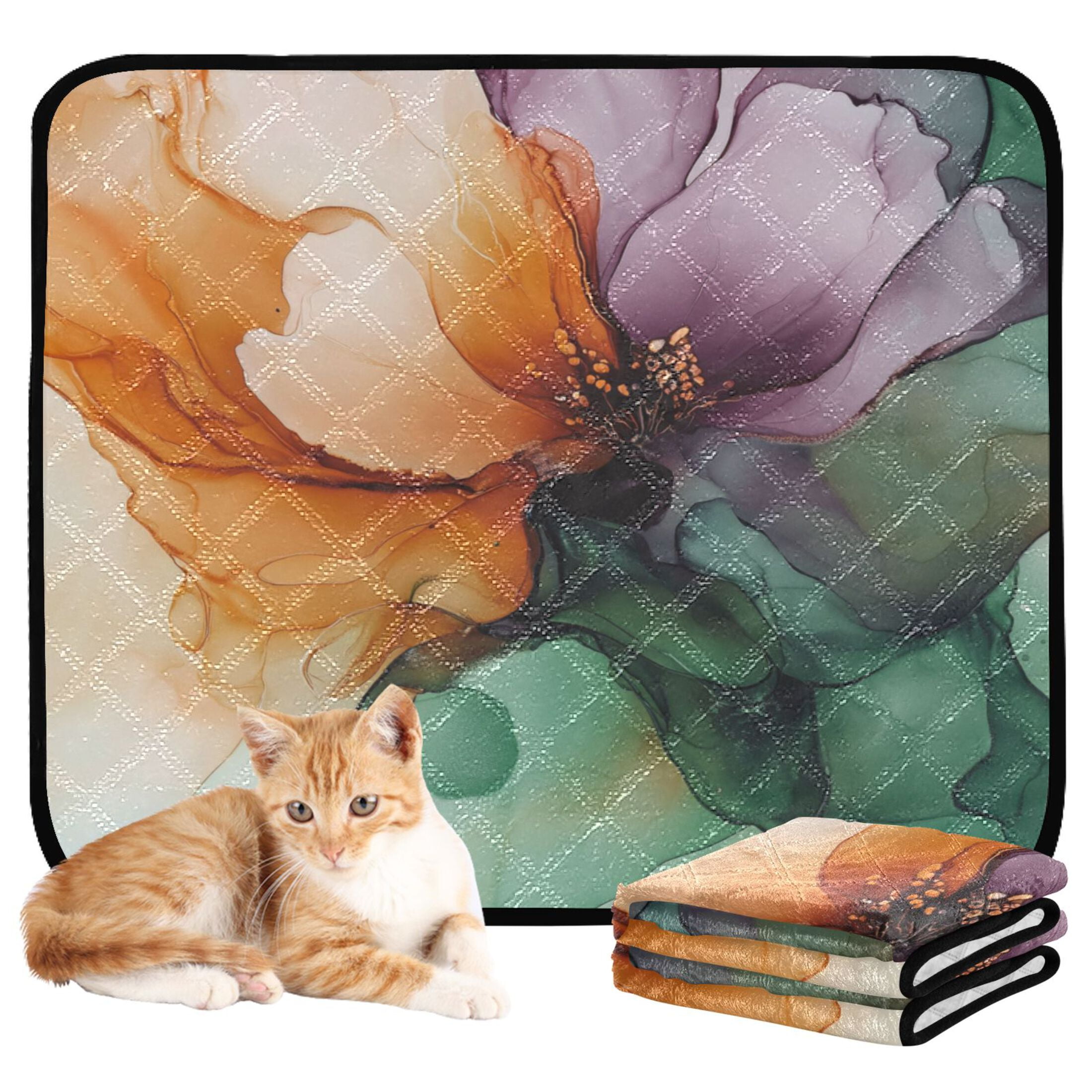 Qxltty Abstract Floral Pattern Cat litter Pads Pet Set of 2 Diaper Mats Center Anti-leakage Layer Absorbent Soft and Comfortable