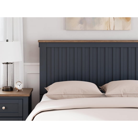 Bowery Hill Modern Hardwood Solids Brown & Blue Queen Panel Headboard