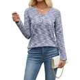thumbnail image 3 of Womens Waffle Knit Tops V Neck Long Sleeve Shirts Dresy Casual Blouses Fall Outfits 2025 Black S, 3 of 9