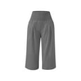 thumbnail image 4 of Girls Casual Linen Capris Smocked High Waist Capri Pant Pleated Loose Wide Leg Pull On Crop Trousers 8 Years, Dark Gray, 4 of 7