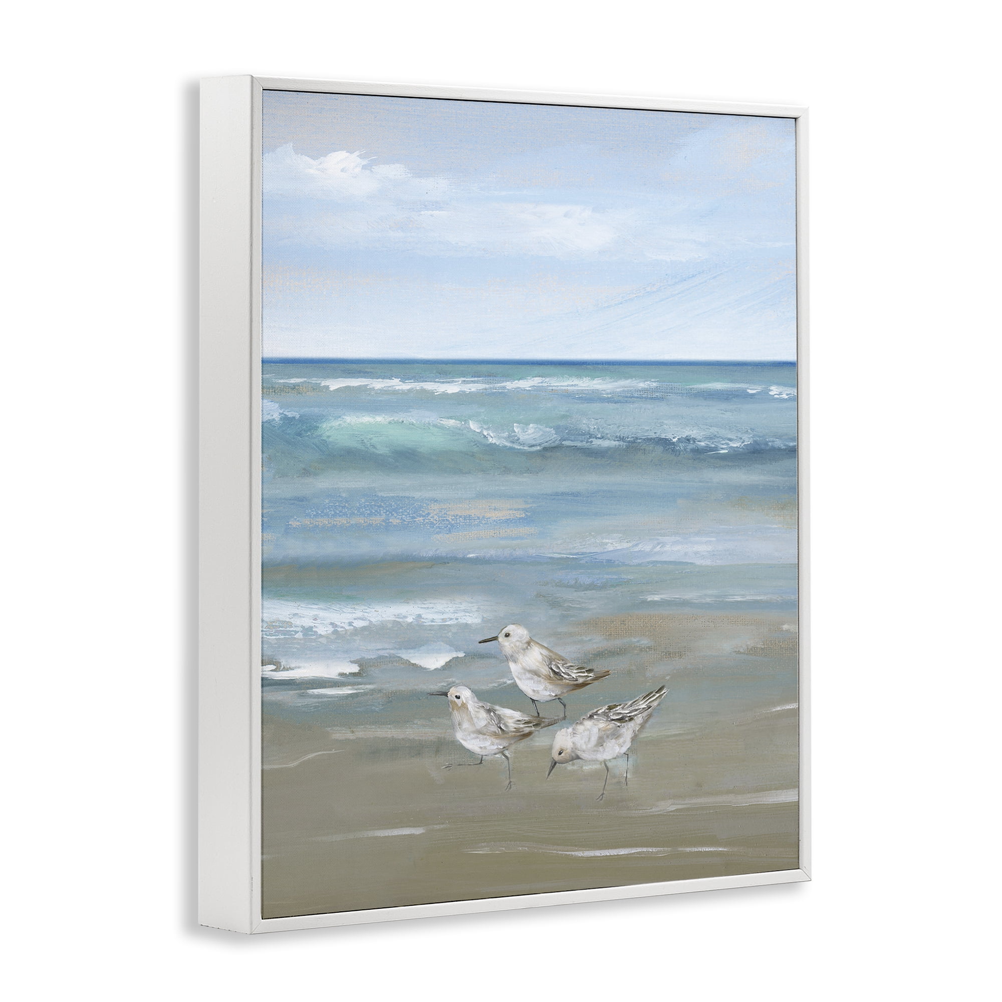Stupell Industries Sanderlings on Gentle Waves White Framed Giclee Art, design by Nan
