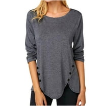 Patlollav Womens T-Shirt Fashion Solid Loose Long Sleeve Blouse Round-Neck Casual Tops
