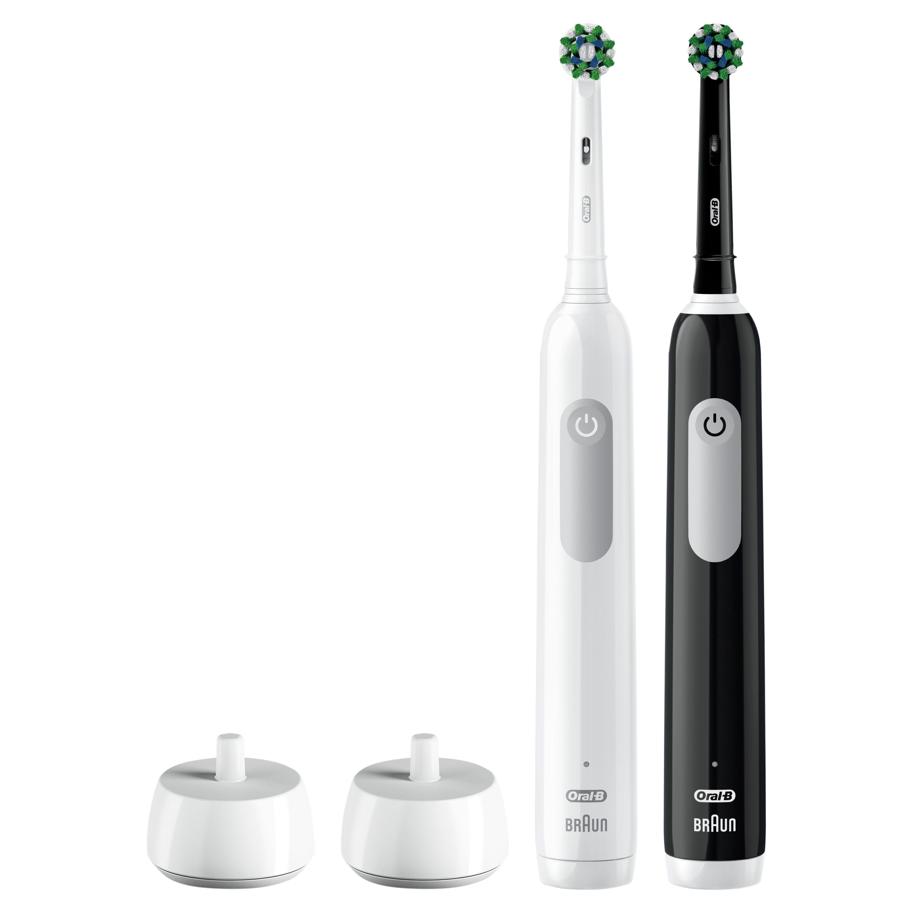 Oral-B Pro 1000 Electric Toothbrush, Black & White, 2 Handles, 2 Chargers, 2 Brush Heads