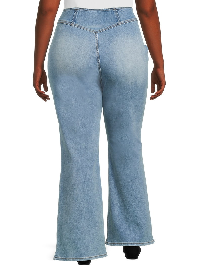 Terra Sky Women's Plus Size Pull On Flare Jeans