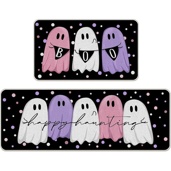 Michellecmm Halloween Kitchen Mats Set of 2 Ghost Pumpkin Kitchen Floor Mat
