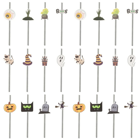 KAKOWELY 24 pajitas para bebidas de Halloween, pajitas de papel, elementos decorativos de Halloween