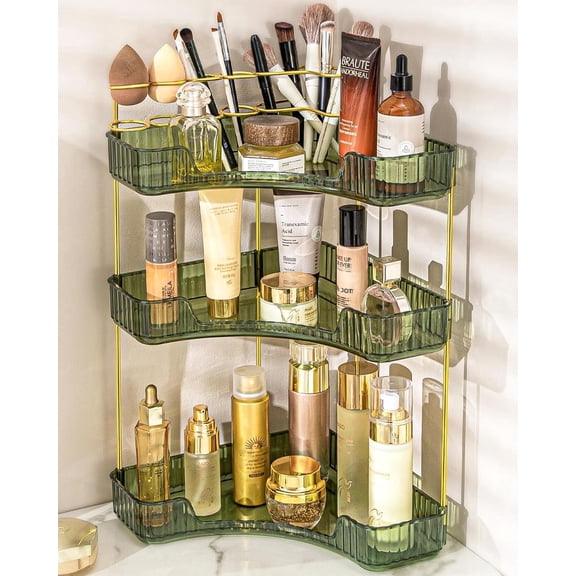 Xipavic Makeup Organizer 3 Tier Bathroom Counter Organizer with Makeup Brush Holder