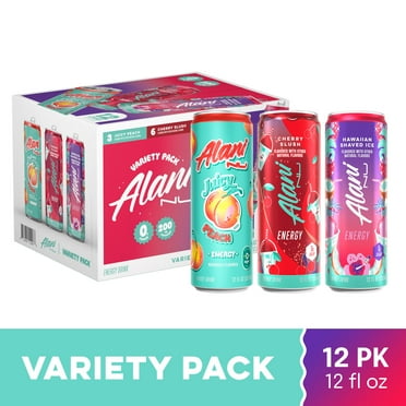 Alani Nu Sugar Free Energy Drink, Variety Pack, Cherry Slush, Juicy Peach, Hawaiian Shaved Ice, 12 fl oz, 12 Pack, Cans, 200mg Caffeine