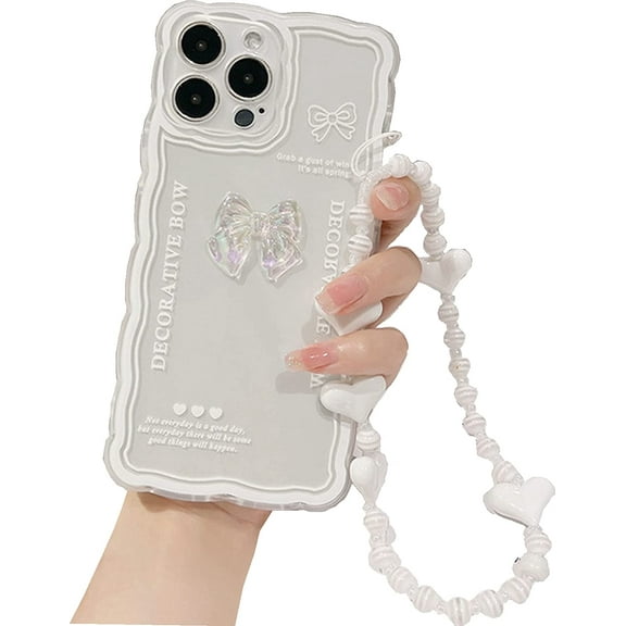 Compatible with iPhone 12 Pro Max Case, Soft Clear Bow-Knot with Lovely Cute Lanyard Chain Strap Bracelet Women Girls Cover Case for iPhone 12 Pro Max
