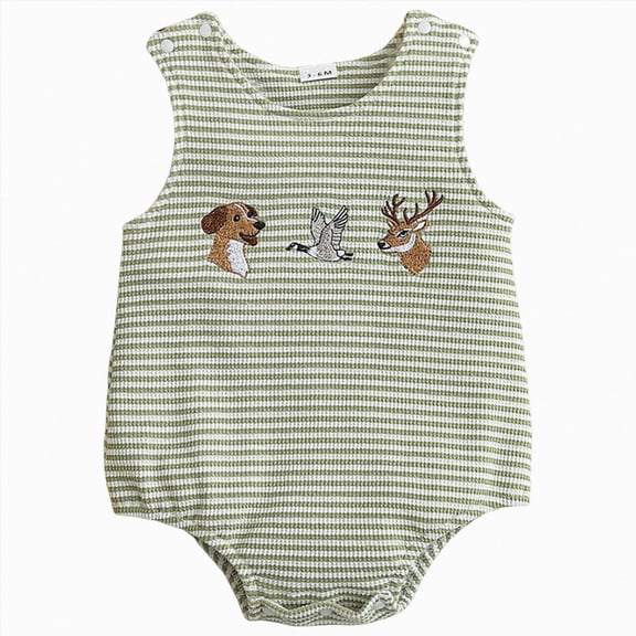 Duqingm Baby Boy Girl Summer Clothes Animal Embroidery Newborn Bubble Romper Short Sleeve Bodysuit Infant Hunting Clothing Green,12-18 Months