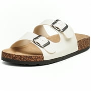 Alpine Swiss Womens Double Strap Contour Sandals Slip on Buckle Slides Vegan Leather Footbed Sandal Ergonomic Cork-Inspired Sole Summer Footwear