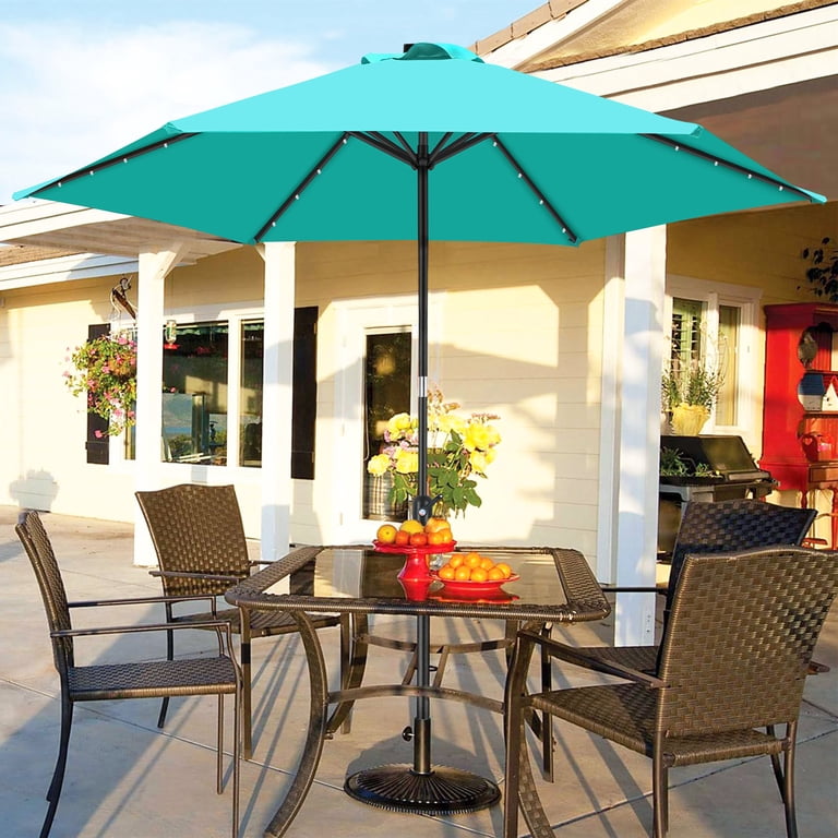 best places to buy patio umbrellas Toject 15 ft. x 9 ft. Rectangular Metal Double-Sided Market Patio Umbrella  with Base and Crank in Dark Blue PU-MI700