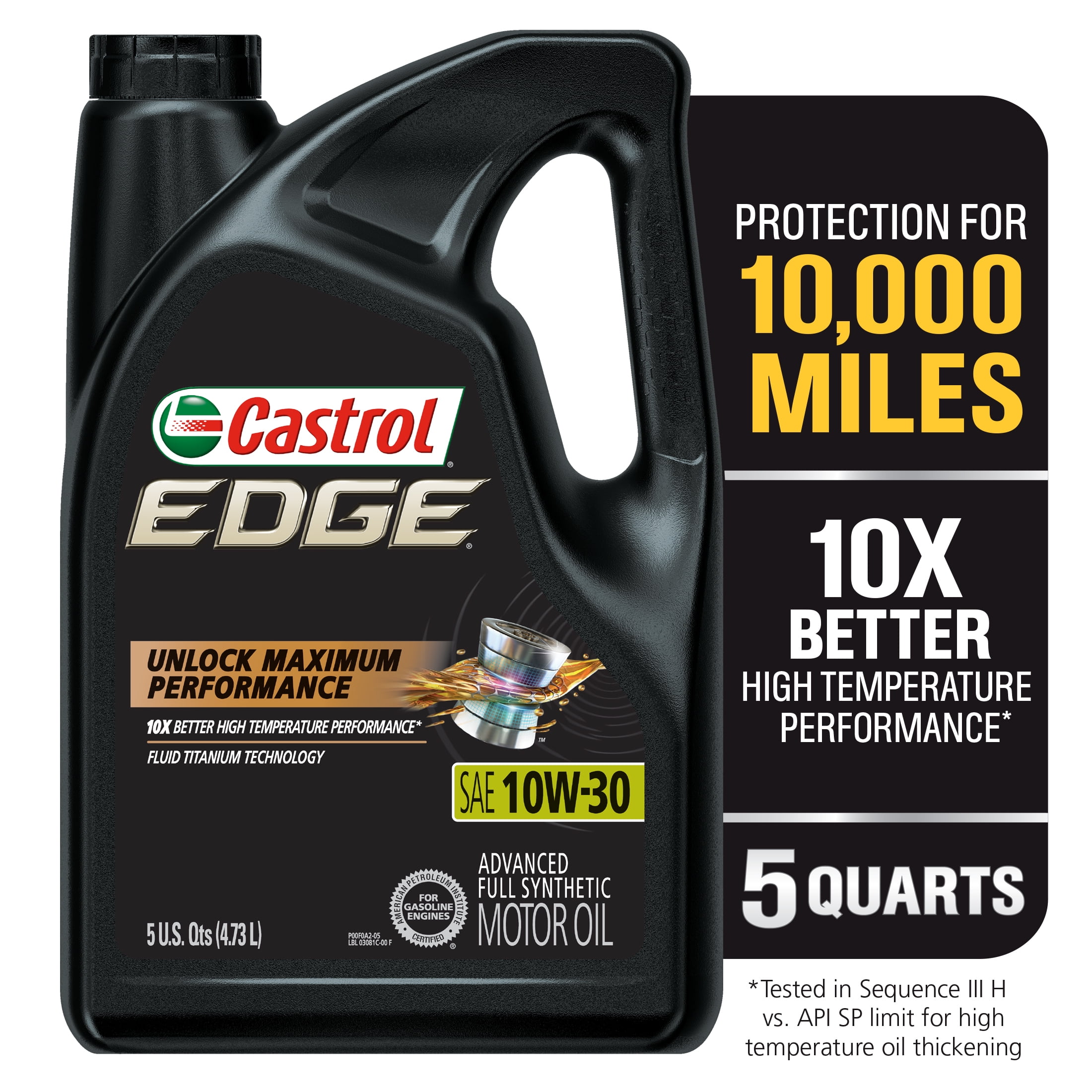 Castrol Edge 10W 30 Advanced Full Synthetic Motor Oil 5 Quarts 