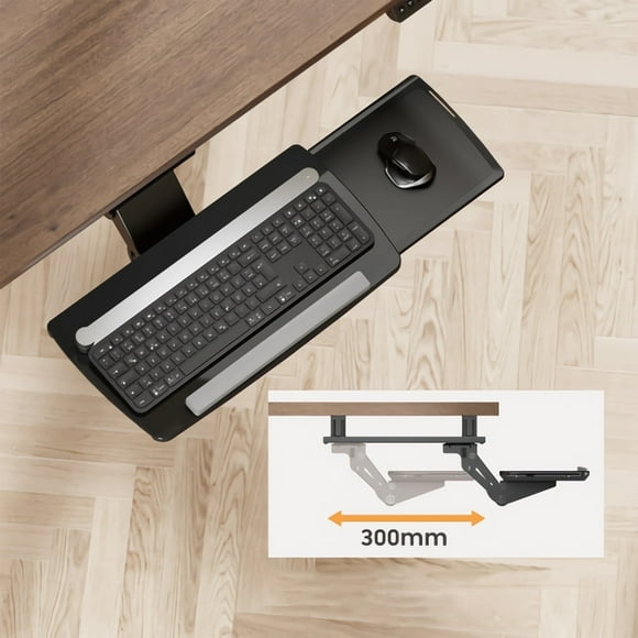 Keyboard Tray Under Desk, Ergonomic Computer Keyboard and Mouse Platform Tray Under Table Desk Mount Drawer with 180° Swivel, Adjustable Height and Tilt, 18.3" W x 9.4" D(Only Tray)