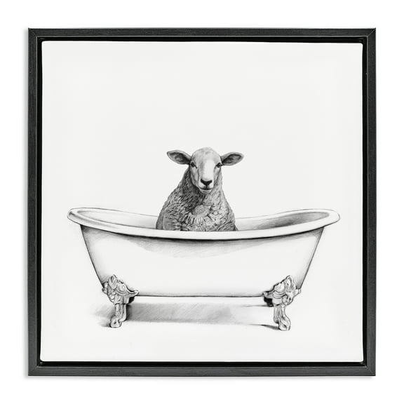 Stupell Industries Sheep in Bathtub Sketch Animals & Insects Drawing Black Floater Framed Canvas Art Print Wall Art, 18 x 18
