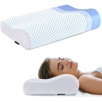 Memory Foam Pillows Neck Pillow for Pain Relief, Ergonomic Cervical Pillow Neck Shoulder Support Bed Pillow for Side Back Stomach Sleeper, Orthopedic Contour Pillow for Sleeping(Blue&White)