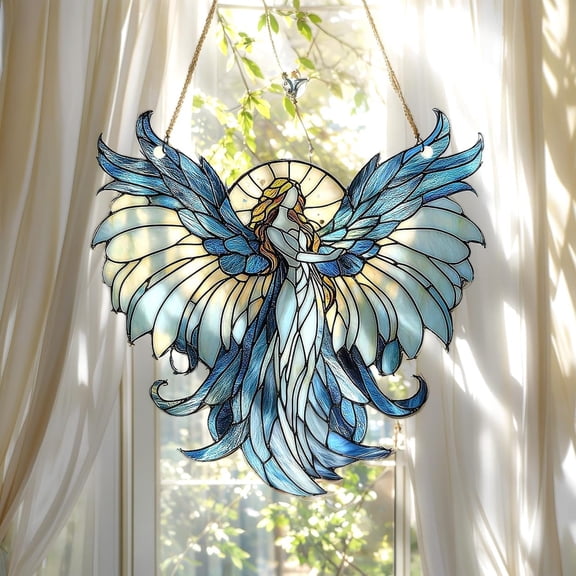 ACDANC Guardian Angel Suncatcher Spiritual Religious Ornament Acrylic Stained Glass Effect Window Hanging Art Garden Decor Mom Mothers Day Decoration Gifts for Girlfriend Wife Women Teacher