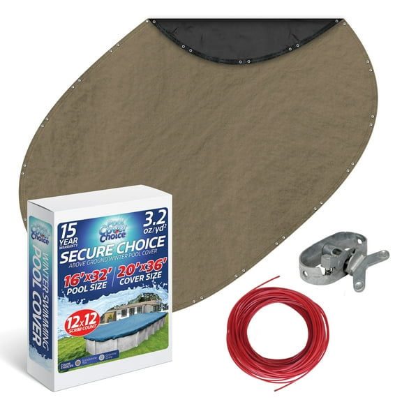 Winter Swimming Pool Cover for 16 ft x 32 ft Aboveground Oval Pool Size, Secure Choice Series, Solid Material, Color - Sandstone Tan, Pool Cover Choice 571632-4CHOICE