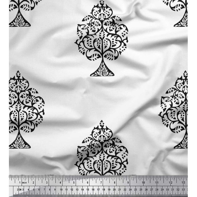 Soimoi Japan Crepe Satin Fabric Tree Block Decor Fabric Printed Yard 42 Inch Wide