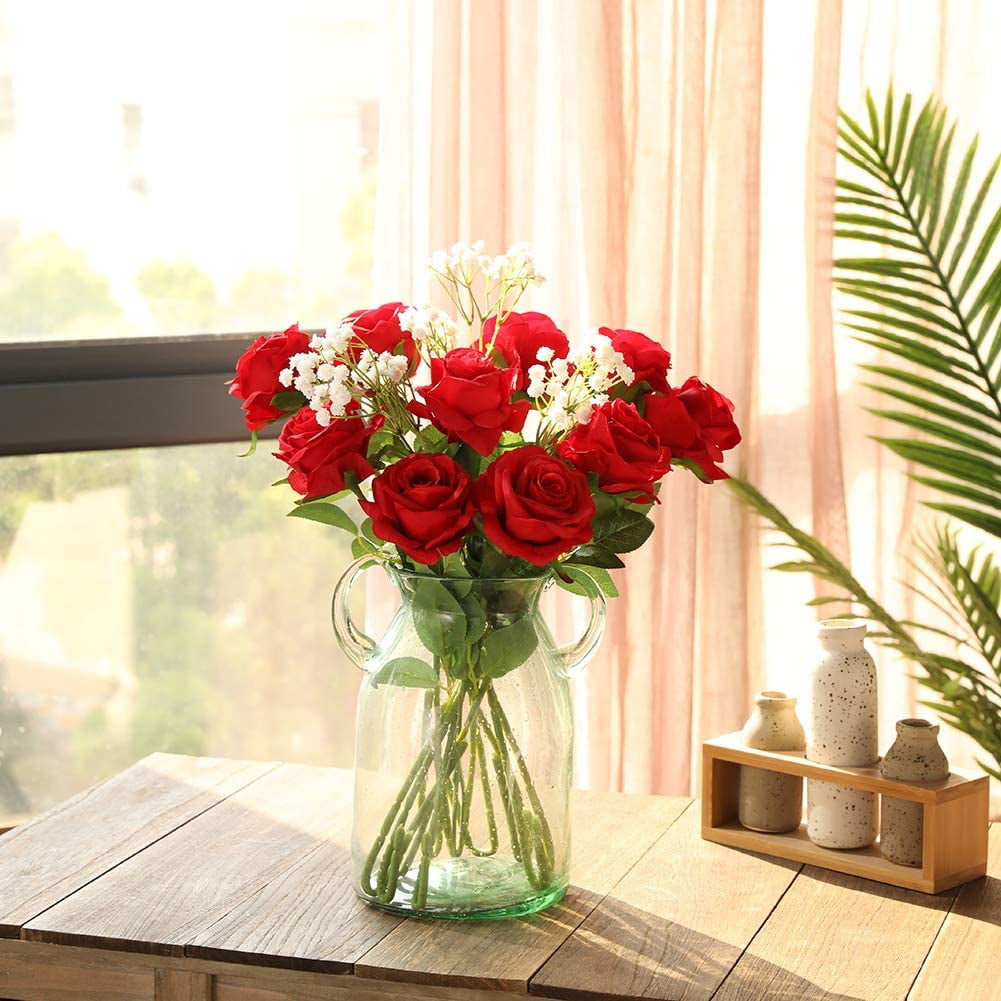 Artificial Rose Silk Flowers Bouquet Home Office Wedding Arrangements