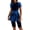 Blue, variant on Women Split Two-Piece Swimsuit Short Sleeve Floral Print Swim Dress with Boyshorts Modest Bathing Suit Rash Guard Swimwear Black M