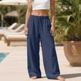 thumbnail image 5 of ANINEO Women Plus Size Linen Pants For Loose Fit Casual Drawstring Waist Elastic Ankle Trousers With Pockets Comfortable Breathable Summer Wide Leg Palazzo Solid Color Leisure Daily Female Slacks, 5 of 9