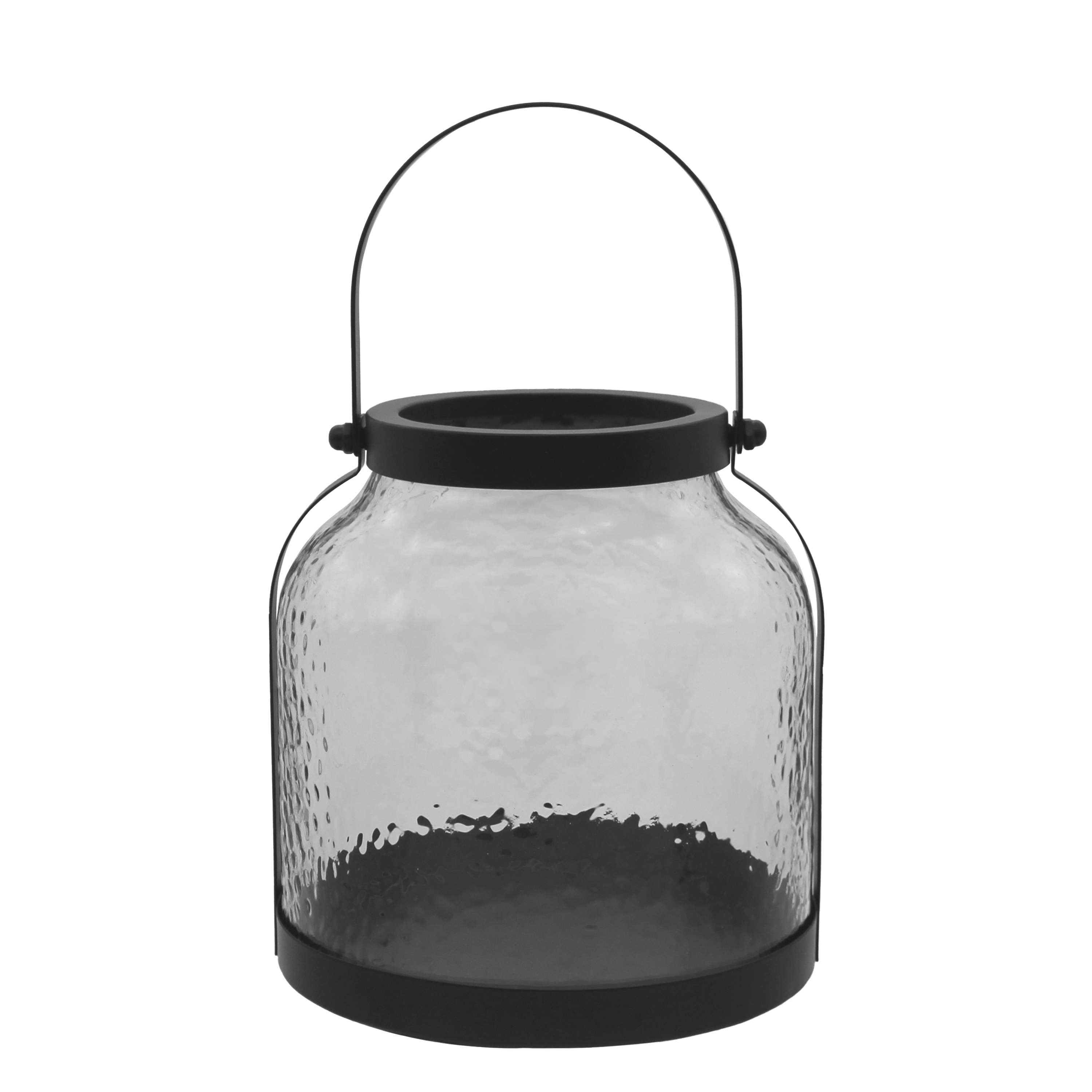 (2 pack) Better Homes & Gardens Black Metal Hammered Glass Candleholder Lantern, 8", Medium