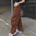 thumbnail image 2 of Gibobby Control Demasiado Pantalones cintura elástica cerdo nariz hebilla pie suelto Casual Cargo Hip Hop pantalones con bolsillo (Brown, S), 2 of 5