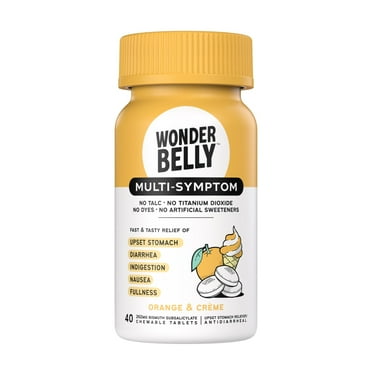 Wonderbelly Multi-Symptom Relief Chewable Tablets, Orange & Creme Flavor, 262 mg, 40 Count