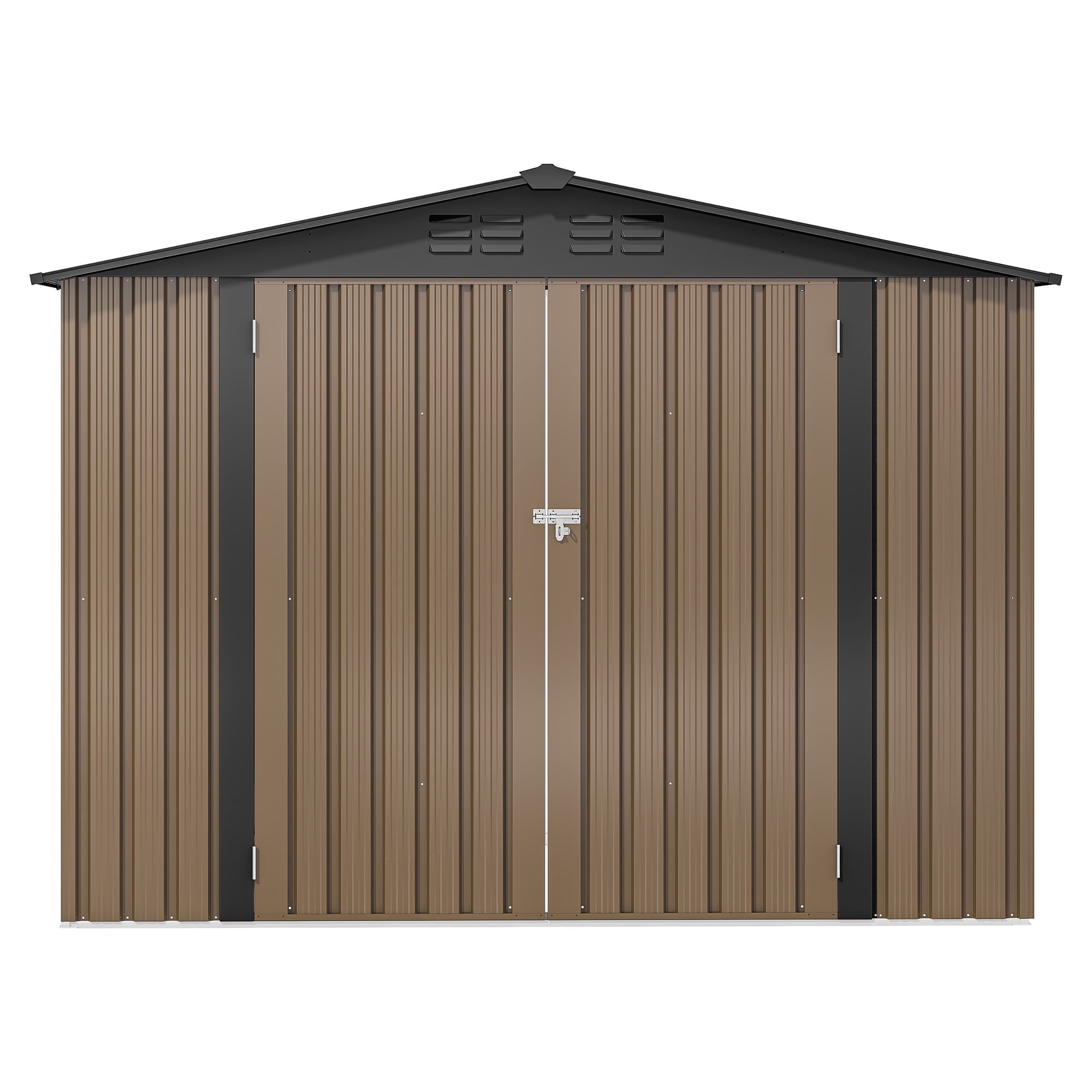 Uforic 8x6 FT Outdoor Storage Shed with Lockable Doors & Air Vent, Large Metal Tool Sheds House for Backyard Patio to Store Bikes, Tools,Brown