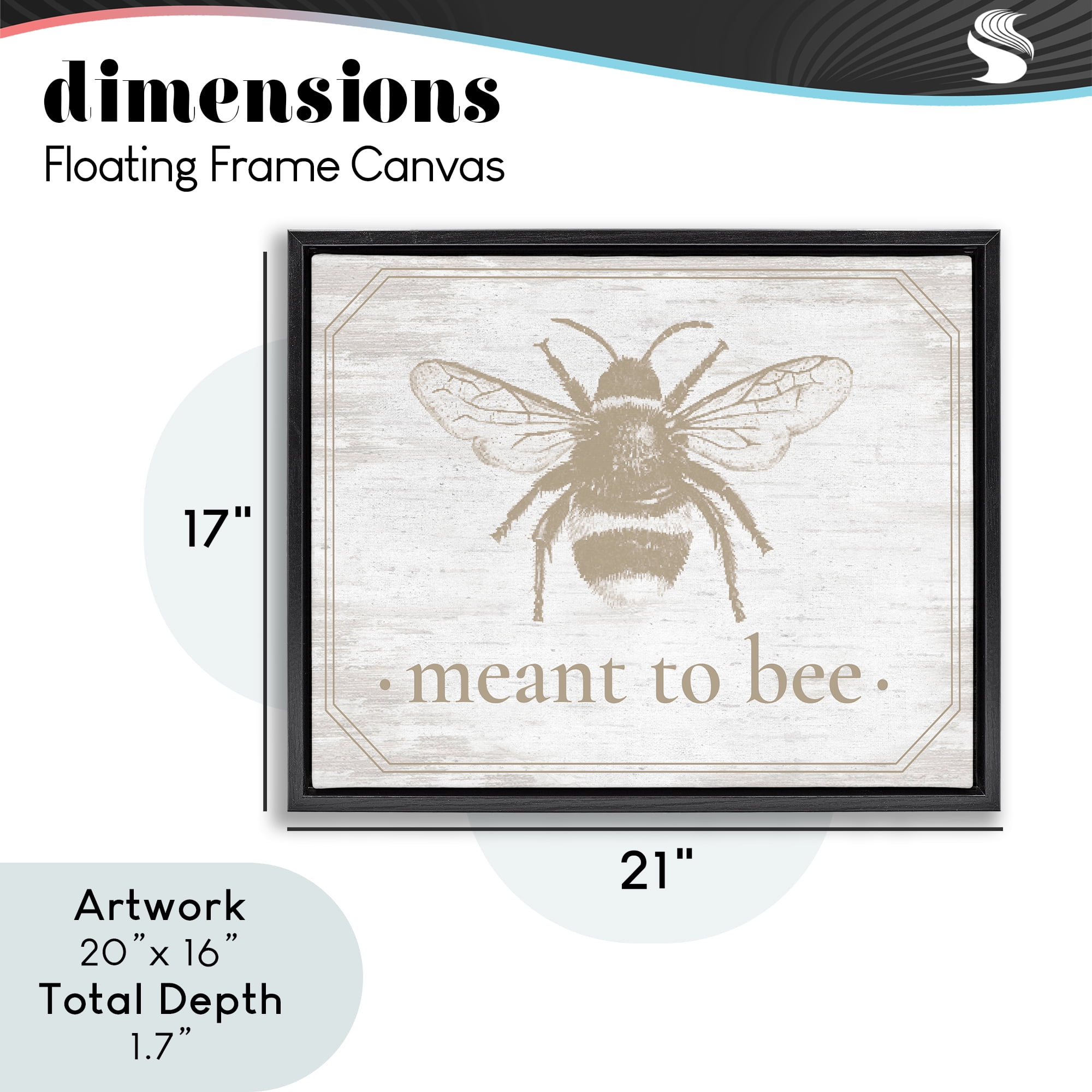Meant To Bee Rustic Border Black Framed Floater Canvas Wall Art, design by Lettered and Lined