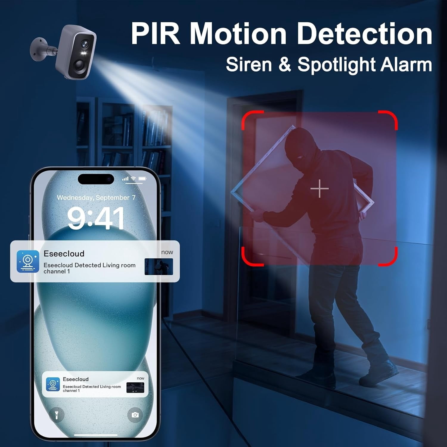 GMOX 2K Wireless Outdoor Security Camera with Spotlight, Waterproof PIR Detection 2.4Ghz Wi-Fi