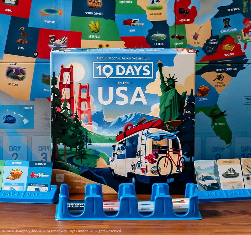 10 Days in The USA, Family Road Trip Board Game for All Ages, Designed by Alan Moon - Designer of Ticket to Ride, 2-4 Players, 30 Min, Ages 8 and Up, by USAopoly