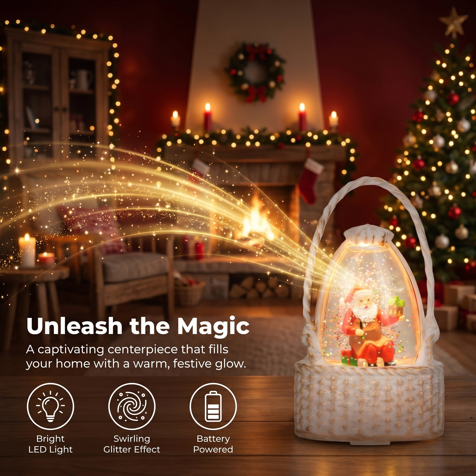 Unique Bargains Christmas Light Up Crystal Ball Shatterproof LED Glitter Sphere Orbs Beige