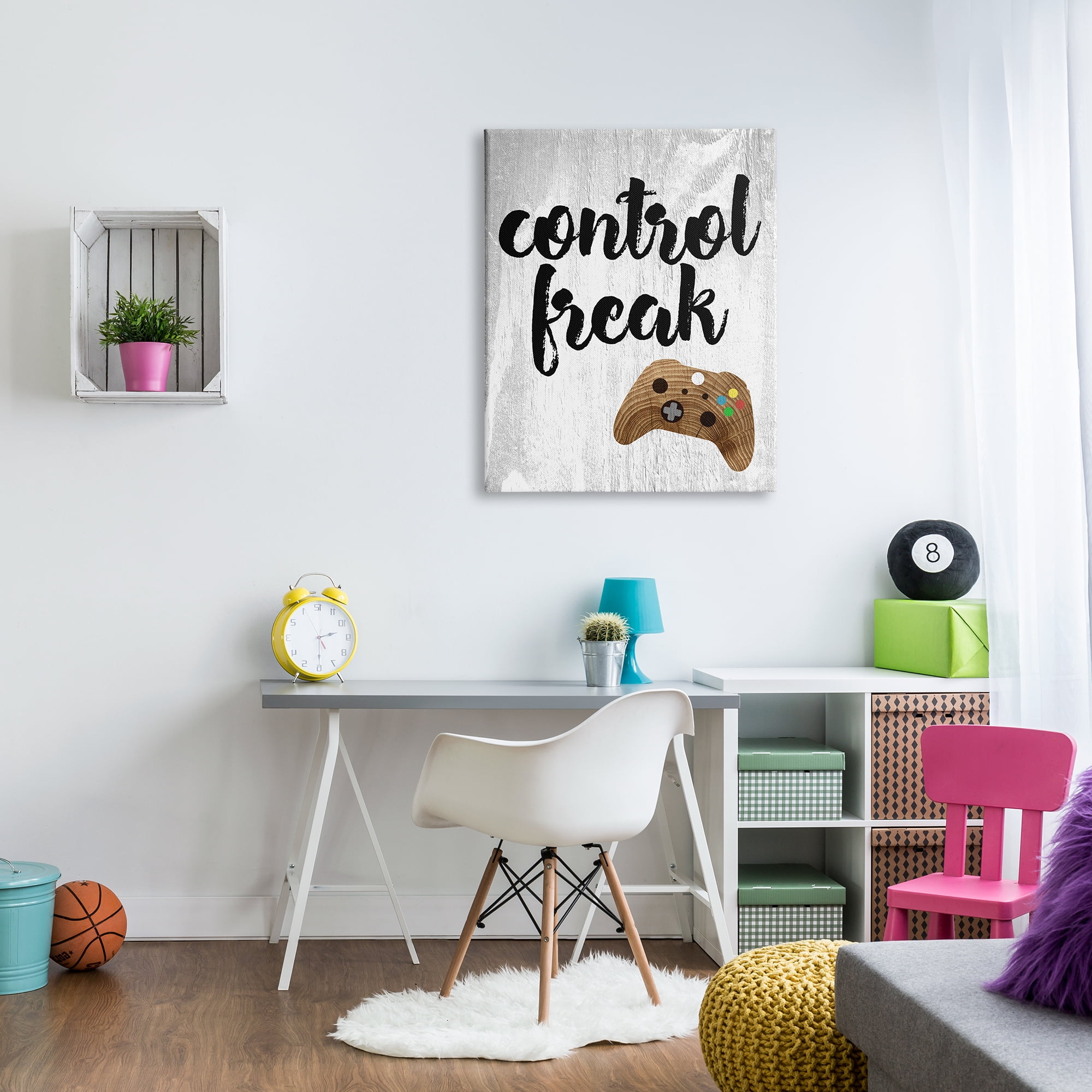 The Kids Room by Stupell Control Freak Wood Texture Sign with Video Game Controller Canvas Wall Art