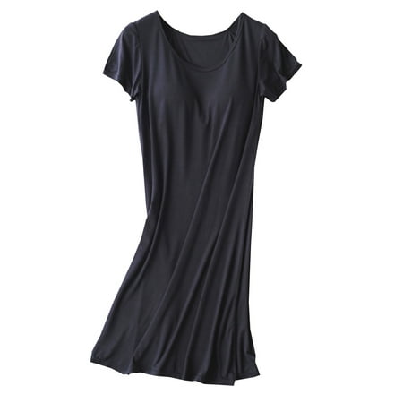 

Baywell Women s Modal Nightgown with Built in Bra Short Sleeve Crewneck Sleepwear Nightdress Soft Cozy Mid-Length Nightshirt Sleep Dress M-2XL