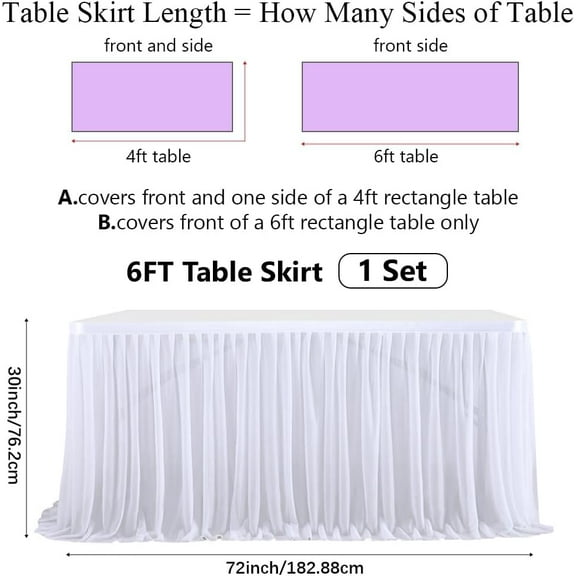 Table Skirt 6Ft White Table Skirt Tulle Desk Skirts Birthday Display Dessert Table Cover Wedding Tablecloth with Adhesive Tape for Princess Birthday Party Home Decorations Photography Props