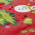 thumbnail image 2 of Serafina Home Holiday Christmas Vinyl Tablecloth with Flannel Backing: Snowmen Trees on Red 52" x 70" Rectangular Reusable, 2 of 4