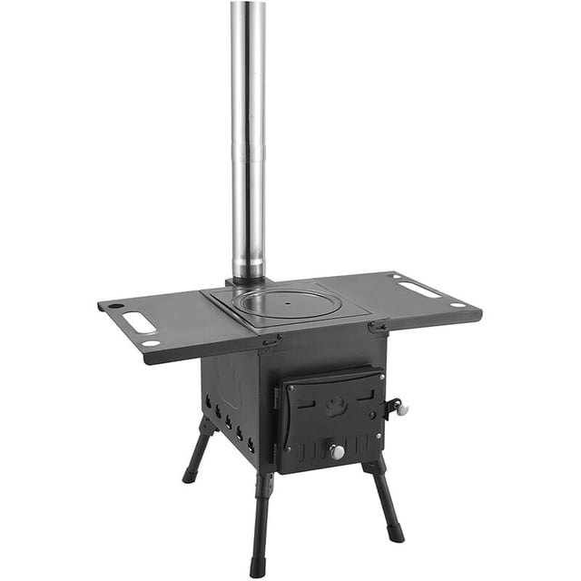 Estufa de leña plegable portátil para tienda de campaña con tubo de chimenea para cocina de calefacción de refugio de tienda, modelo: negro Kuyhfg Sin marca