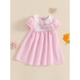 thumbnail image 4 of Lairauiy Kids Girls Summer Plaid Dress Letter Embroidery Short Sleeve A-Line Dress for Toddler Cute Clothes, 4 of 9