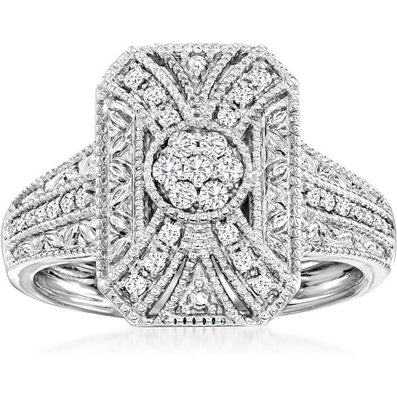 Divine Creation 2.00 Ct Round Cut White Diamond Cluster Wedding Engagement Ring 14K White Gold Plated 925 Sterling Silver For Women's -8.5