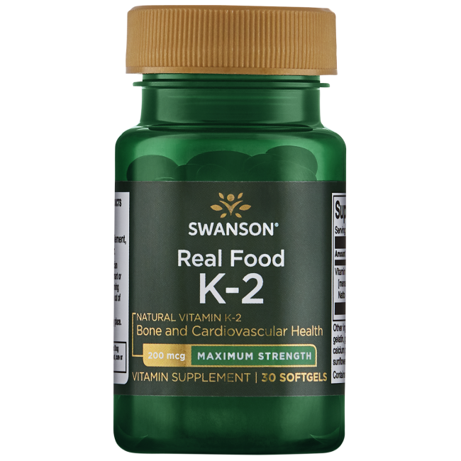 Swanson Real Food Vitamin K2 Maximum Strength 200 Mcg 30 Softgels