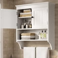 thumbnail image 1 of Zocalo Gabinete de pared para baño con puertas y estantes | Mueble colgante de madera sobre inodoro blanco con toallero | Gabinete de almacenamiento suspendido, 1 of 9