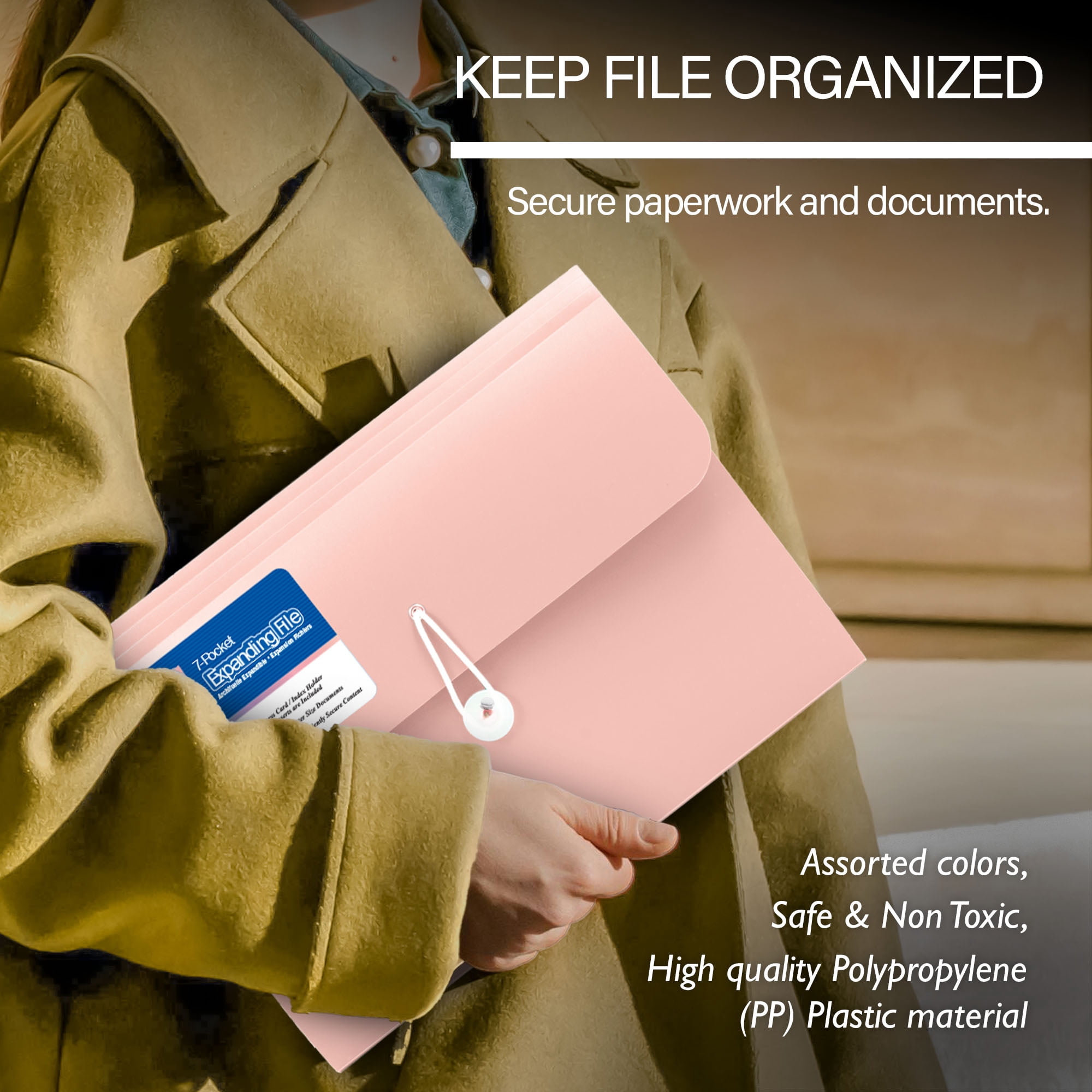 BAZIC Expanding File Folder 7 Pockets w/A-Z Tab Monthly Tabs, Pastel Document Organizer, 6-Pack