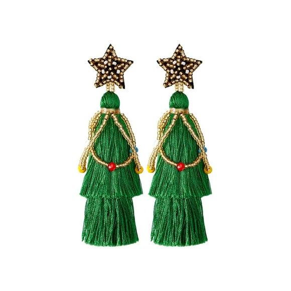 MKLEKYYGold Hoop Earrings Christmas Earrings Ethnic Christmas Earrings Light Rice Beads Hand Woven Earrings