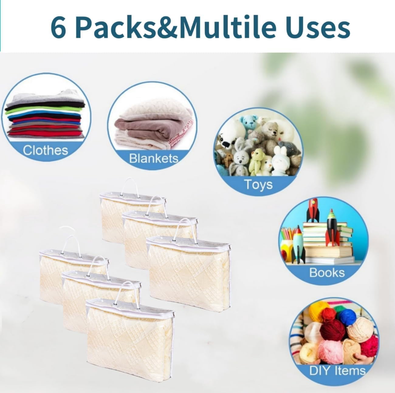 10Pcs Toy Storage Bags with Zipper, PVC Toy Organiser Bags with Handle, Clear Waterproof Storage Bags for Building Blocks, Puzzles, Clay, Small Models, Board Games, Books, White
