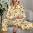 thumbnail image 6 of Pofeuu Brown Leaf Sunflower Print Womens Pajamas Set Long Sleeve Sleepwear Button Down Nightwear Soft Pj Lounge Sets Button Down Pajamas Women-XX-Large, 6 of 7