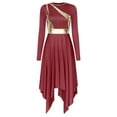 thumbnail image 3 of Alvivi Women‘s Lyrical Praise Dance Dress Color Block Long Sleeve Contemporary Worship Dancewear Burgundy XL, 3 of 7