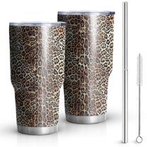 30oz Brown and Black Leopard Print Tumblers Stainless Steel Tumbler with Lid and Straw,Vacuum Insulated Double Wall Travel Tumbler Cups Mug with Cleaning Brush for Coffee,Tea